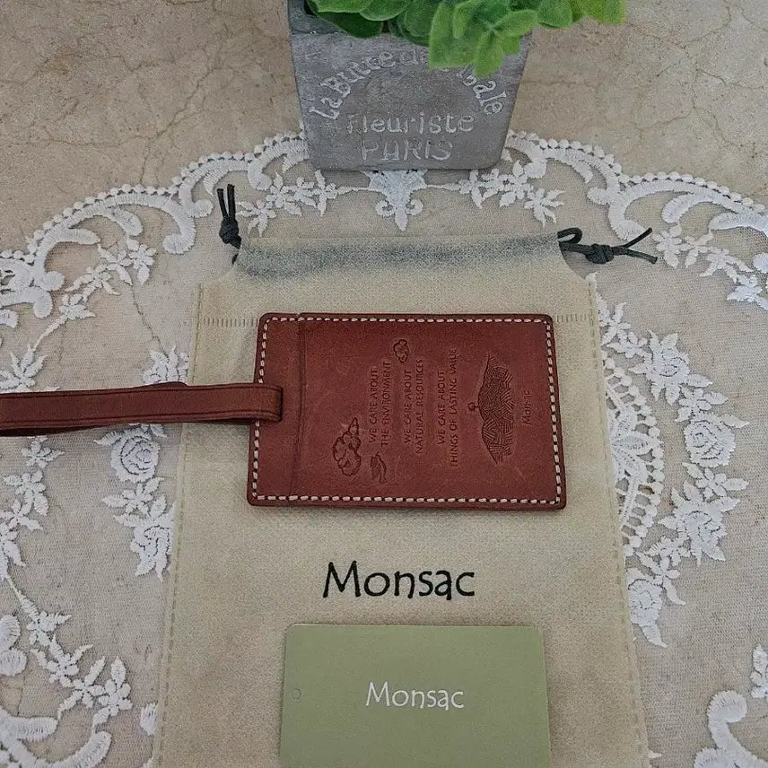 [BUNJANG] Monsac Natural Leather Card Holder / Luggage Tag (Brown) / [새상품/파우치포함] 몽삭(Monsac) 천연 가죽 카드홀더 / 네임택 (브라운)