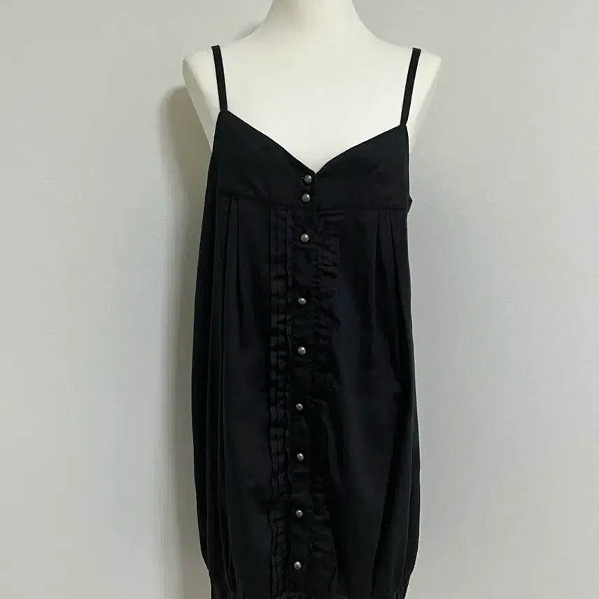 [BUNJANG] Black Sleeveless Button Dress Vintage Layered / 블랙 나시 단추 원피스 빈티지 레이어드