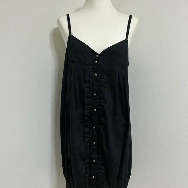 [BUNJANG] Black Sleeveless Button Dress Vintage Layered / 블랙 나시 단추 원피스 빈티지 레이어드