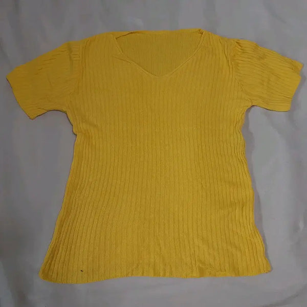 [BUNJANG] Yellow Ribbed V-Neck Knit Sweater / 노란색 골지 브이넥 니트