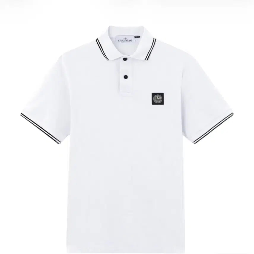 [BUNJANG] Stone Island Slim Fit White Polo T-Shirt / 스톤아일랜드 슬림핏 반팔M급처