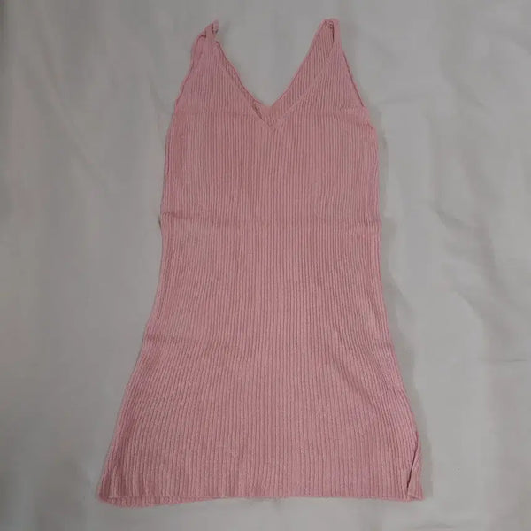 [BUNJANG] Pink Ribbed Spaghetti Strap Tank Top / 핑크색 골지 끈나시 민소매