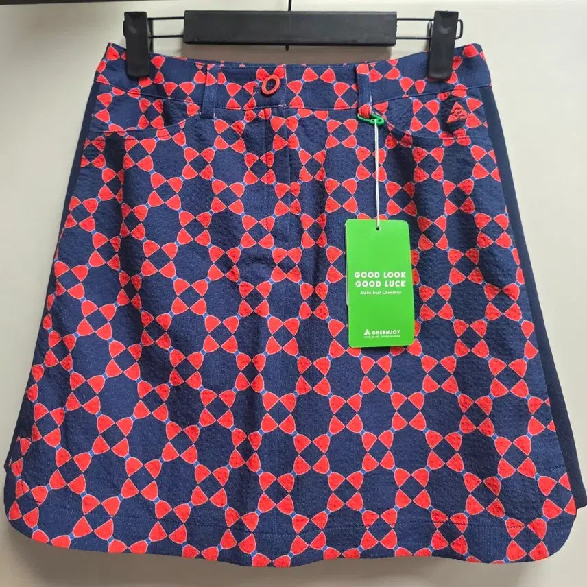 [BUNJANG] Greenjoy Golf Skirt Navy Red Pattern Size 67 / 새상품)그린조이 골프스커트 67