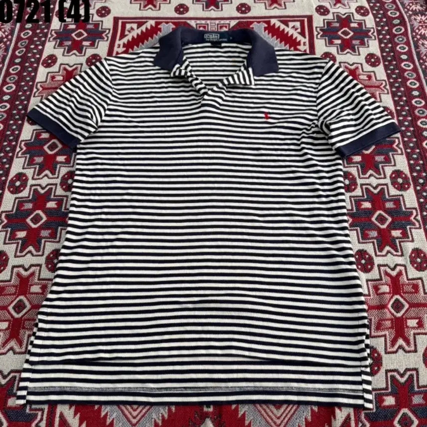 [BUNJANG] Polo Ralph Lauren Striped Short Sleeve Polo Shirt Navy / 폴로 랄프로렌 스트라이프 반팔 카라티 네이비