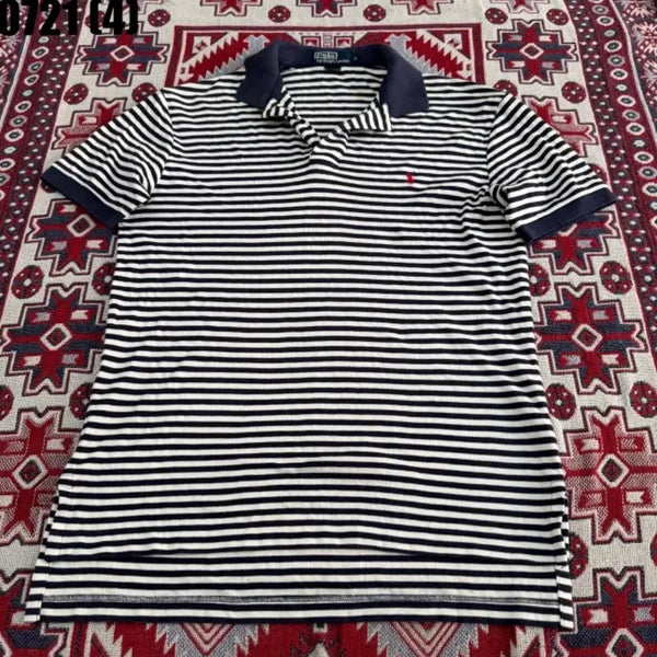 [BUNJANG] Polo Ralph Lauren Striped Short Sleeve Polo Shirt Navy / 폴로 랄프로렌 스트라이프 반팔 카라티 네이비