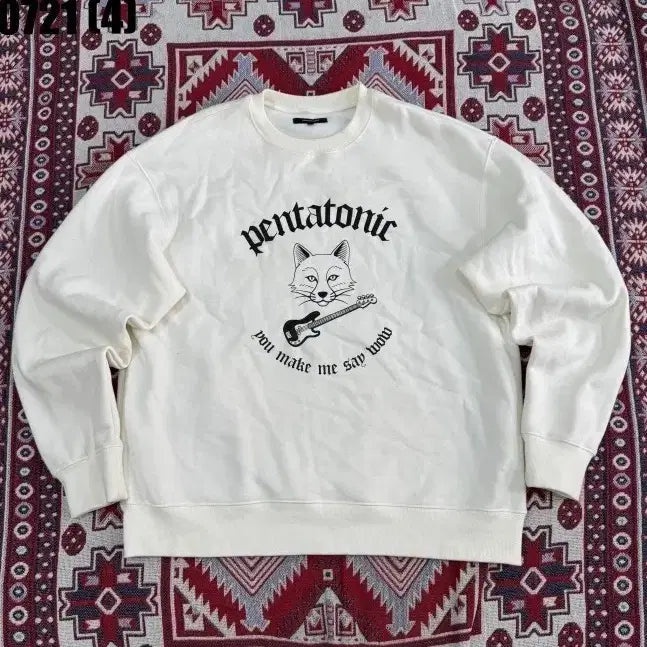 [BUNJANG] Under Tones Pentatonic Cat Guitar Sweatshirt White L / 언더톤즈 펜타토닉 고양이 기타 맨투맨 화이트 L 0721