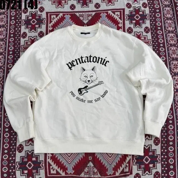[BUNJANG] Under Tones Pentatonic Cat Guitar Sweatshirt White L / 언더톤즈 펜타토닉 고양이 기타 맨투맨 화이트 L 0721