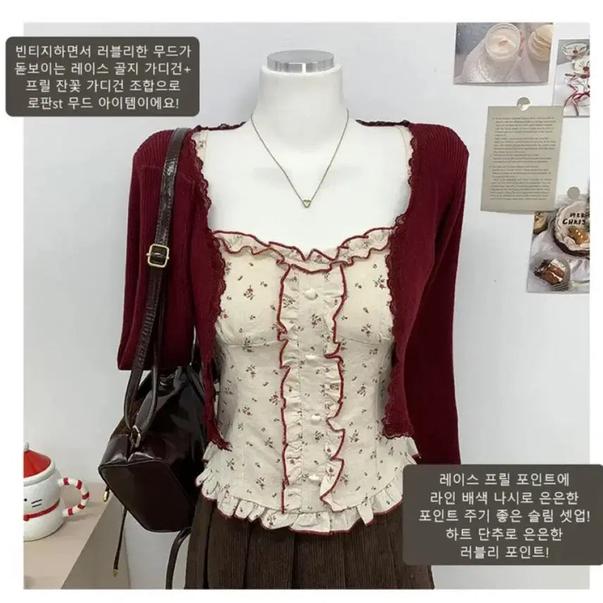 [BUNJANG] Lace Frill Setup Cardigan / 레이스 프릴 셋업 가디건