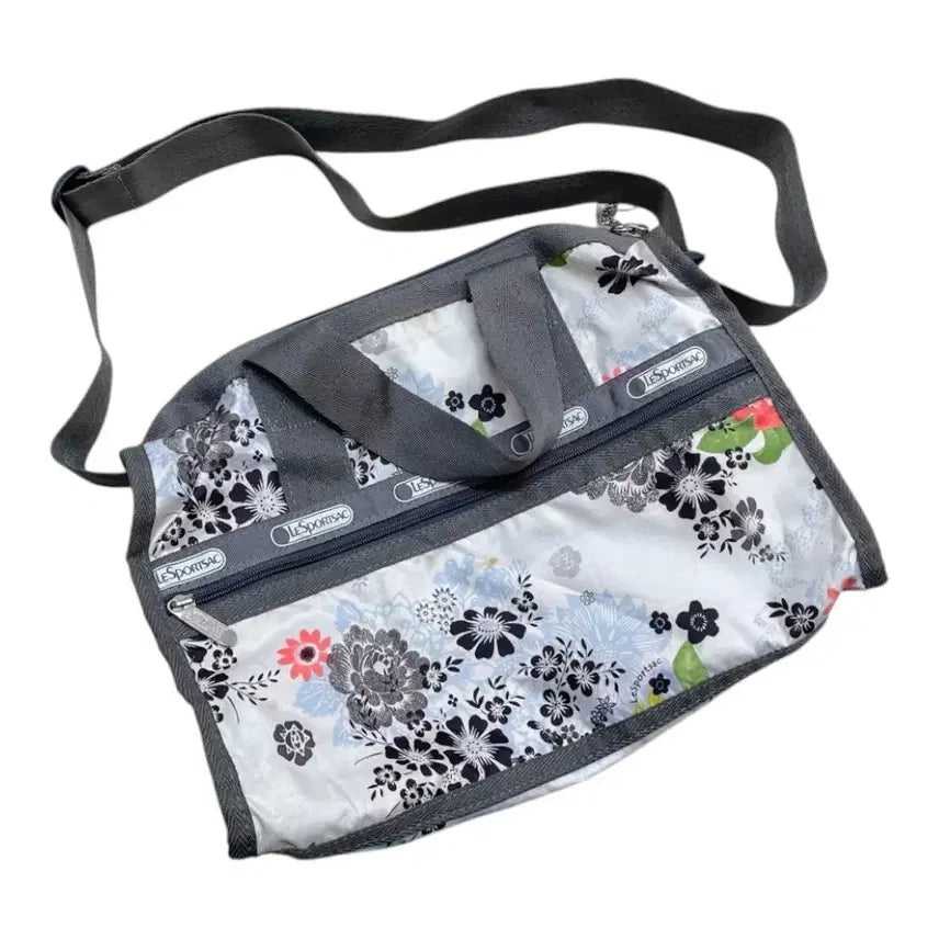 [BUNJANG] LeSportsac Grey Flower Pattern Two-Way Tote Crossbody Bag / 레스포삭 LeSportsac 그레이 플라워 패턴 토트 크로스백 투웨이백