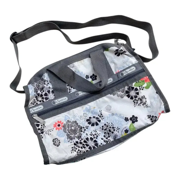 [BUNJANG] LeSportsac Grey Flower Pattern Two-Way Tote Crossbody Bag / 레스포삭 LeSportsac 그레이 플라워 패턴 토트 크로스백 투웨이백