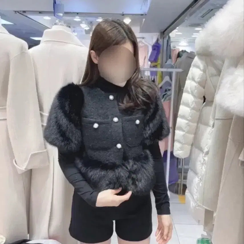 [BUNJANG] Tweed Faux Fur Jacket / 트위드 퍼 자켓
