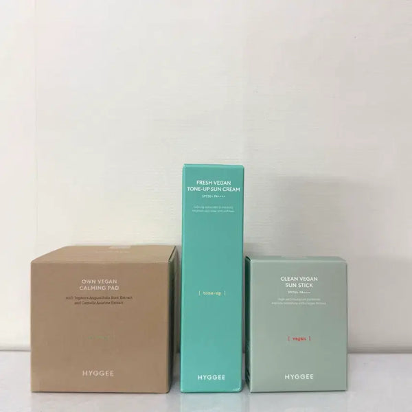 [BUNJANG] Hygge 3-Piece Bundle: Calming Pad, Tone-Up Sun Cream, and Sun Stick / 3개일괄) 휘게 오운 카밍 패드 프레쉬 톤업 선크림 클린 비건 선스틱