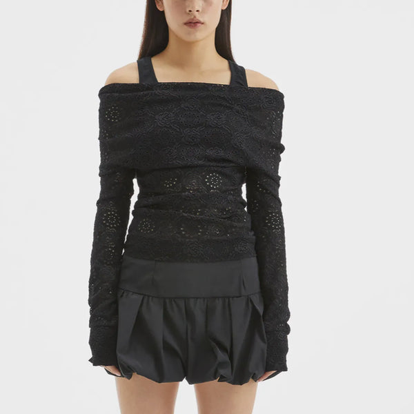 [BUNJANG] More Than Paradise Lace Off-Shoulder Layer Top Black L / 모어댄파라다이스 레이스 오프숄더 레이어 탑 블랙 LACE OFF-SHOULDER LAYER TOP / BLACK
