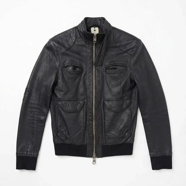 [BUNJANG] WO Black Leather Jacket XS / WO 블랙 가죽 자켓 XS