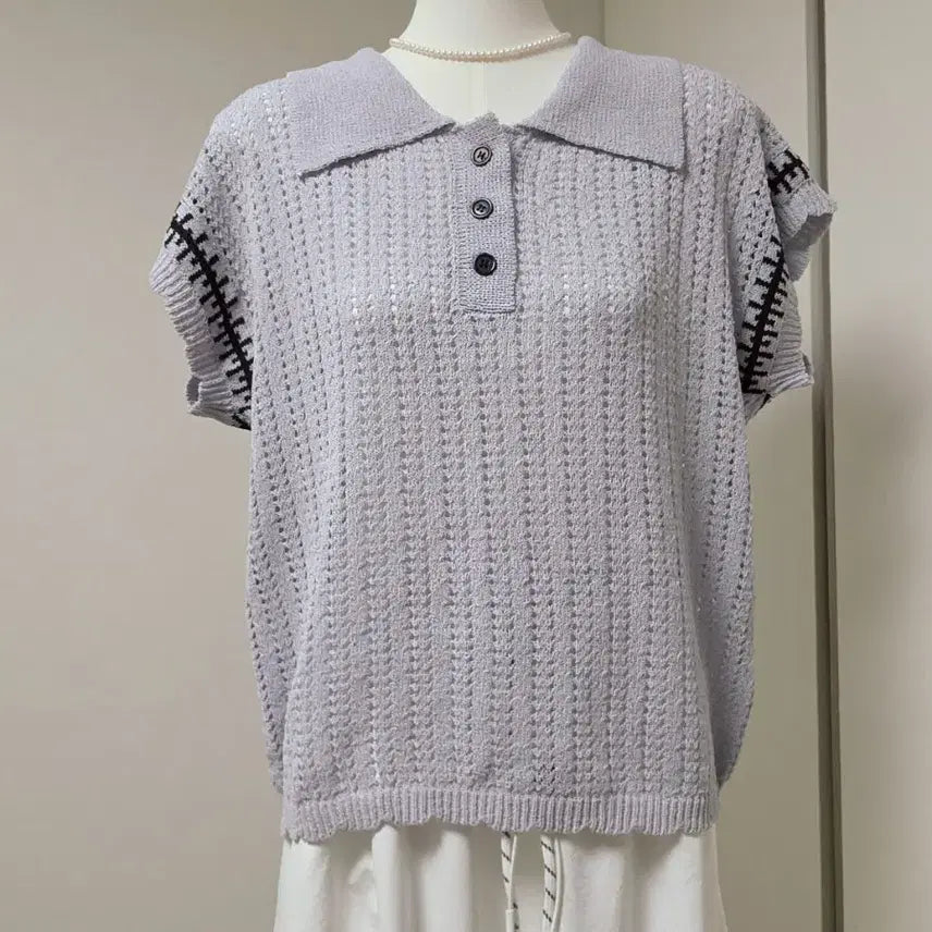 [BUNJANG] Purple Knit Polo T-Shirt / 퍼플 니트 카라티셔츠