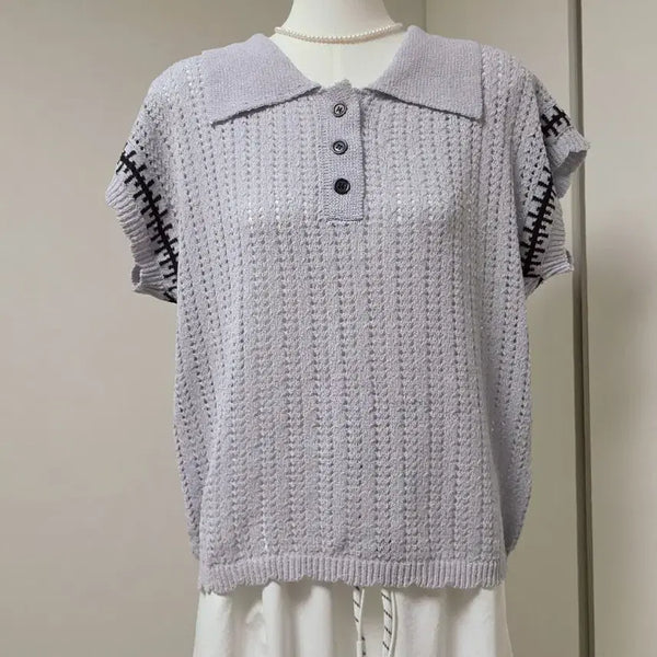 [BUNJANG] Purple Knit Polo T-Shirt / 퍼플 니트 카라티셔츠