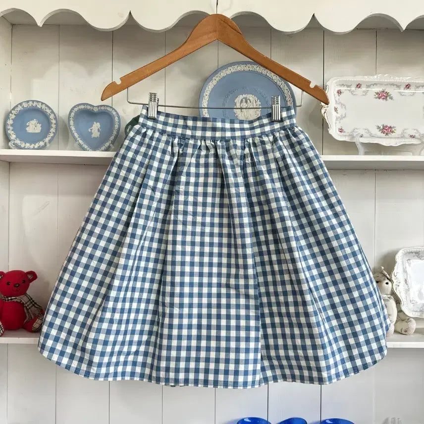 [BUNJANG] L'est Rose Sky Cloud Blue Gingham Check Flare Skirt / L'est Rose(레스트로즈) 하늘구름 블루 깅엄체크 플레어 스커트
