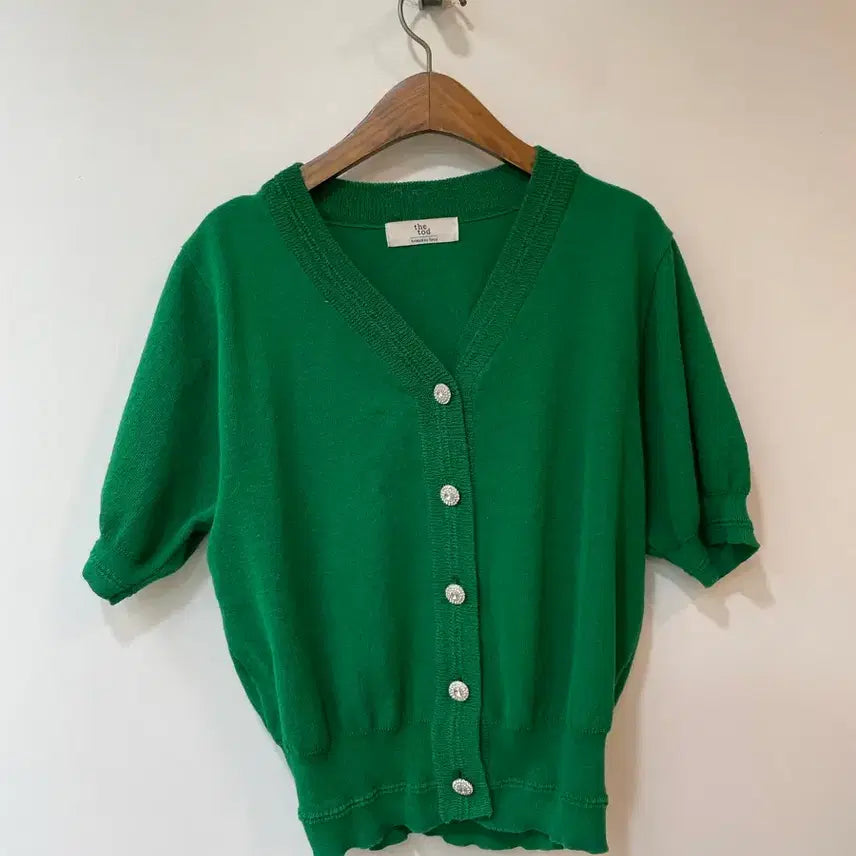 [BUNJANG] The Fourd Green Knit Short Sleeve Cardigan / 더 포드 그린 니트 반팔 가디건 Free