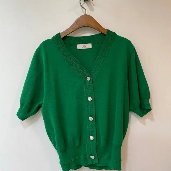 [BUNJANG] The Fourd Green Knit Short Sleeve Cardigan / 더 포드 그린 니트 반팔 가디건 Free
