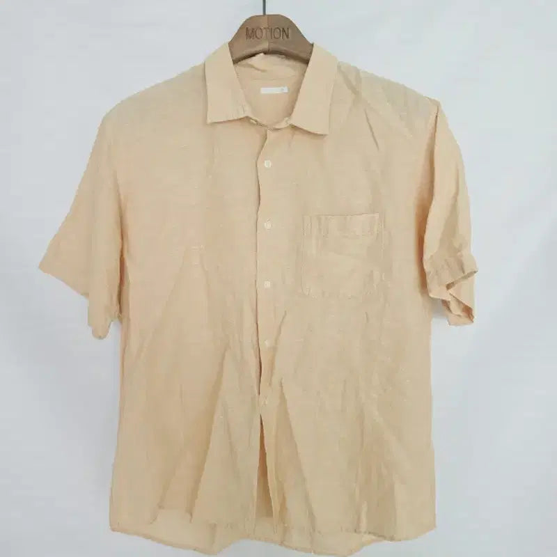 [BUNJANG] Men's Linen Short-Sleeve Shirt Beige (Light Coral) XL / 남성 린넨 반팔 셔츠 베이지 (연주홍) XL