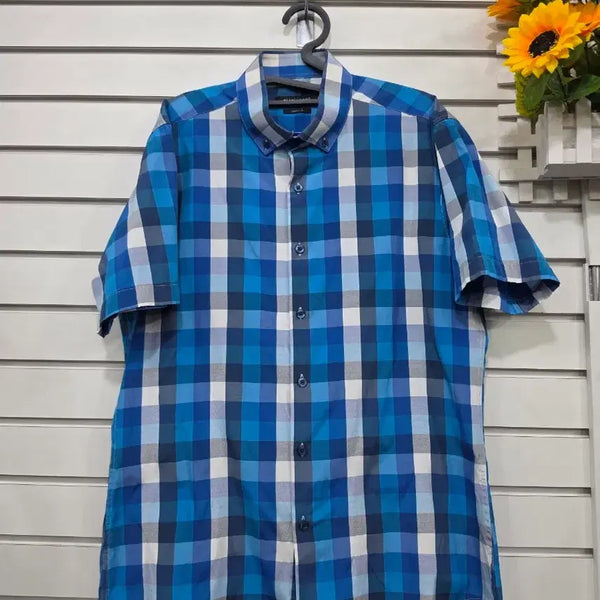[BUNJANG] Elle Homme Men's Slim Fit Checked Short Sleeve Shirt / #남성의류엘르옴므 체크 반팔셔츠