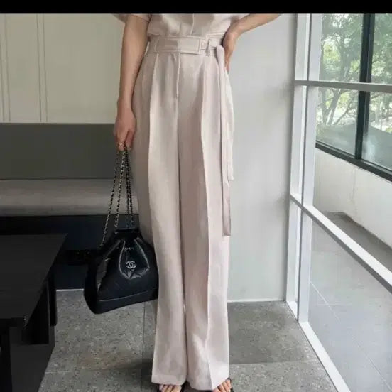 [BUNJANG] High Quality Linen Wrap Wide Slacks - Beige / 고퀄리티 린넨 랩 와이드 슬랙스 베이지