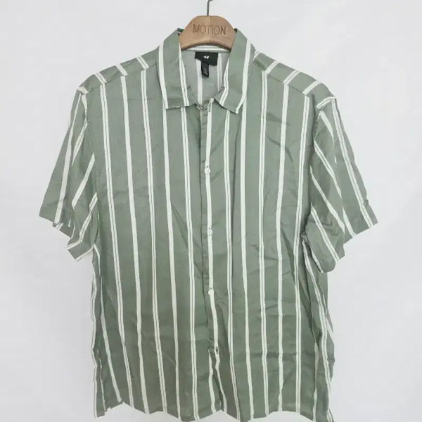 [BUNJANG] H&M Green Stripe Men's Short Sleeve Shirt L / H&M 그린 스트라이프 남성 반팔 셔츠 L