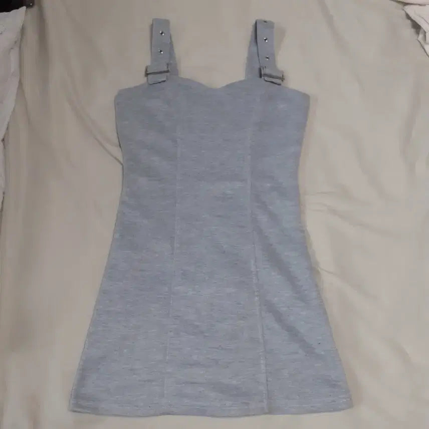 [BUNJANG] Gray Overalls Mini Dress / 그레이 멜빵 미니 원피스