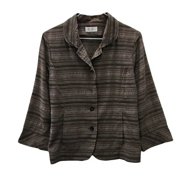[BUNJANG] Vintage Ethnic Crinkle Stripe Brown Jacket M-L / 빈티지 에스닉 크링클 스트라이프 브라운 자켓 M-L
