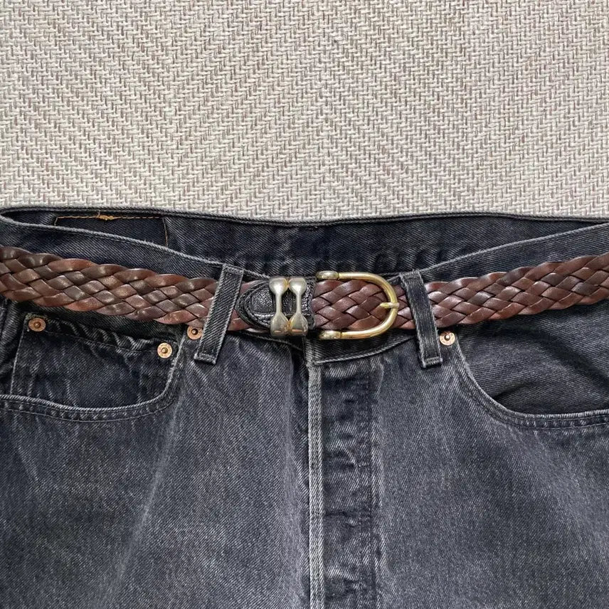 [BUNJANG] Vintage Braided Leather Horseshoe Buckle Belt / 빈티지 브레이디드 레더 호스슈 버클 벨트