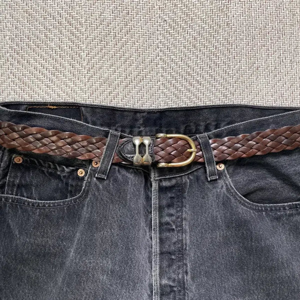 [BUNJANG] Vintage Braided Leather Horseshoe Buckle Belt / 빈티지 브레이디드 레더 호스슈 버클 벨트