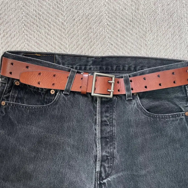 [BUNJANG] Vintage Genuine Leather Double Eyelet Leather Belt / 빈티지 genuine leather 더블 아일렛 레더벨트