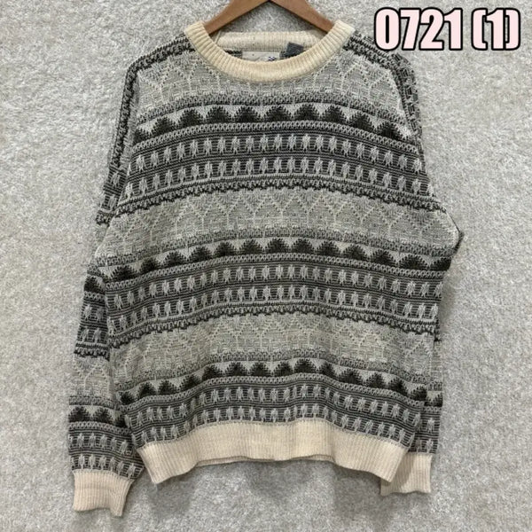 [BUNJANG] Geometric Pattern Knit Sweater - Ivory/Black / 패턴 니트 스웨터 아이보리/블랙