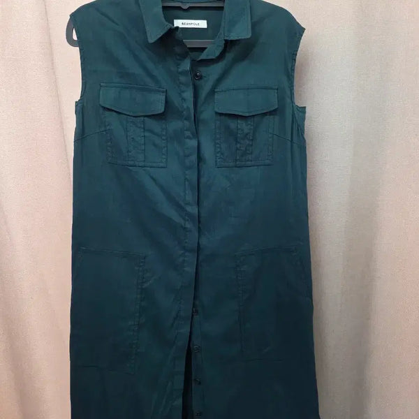 [BUNJANG] Beanpole Sleeveless Linen Blend Long Dress Green / 빈폴 민소매 셔츠 원피스 롱 그린