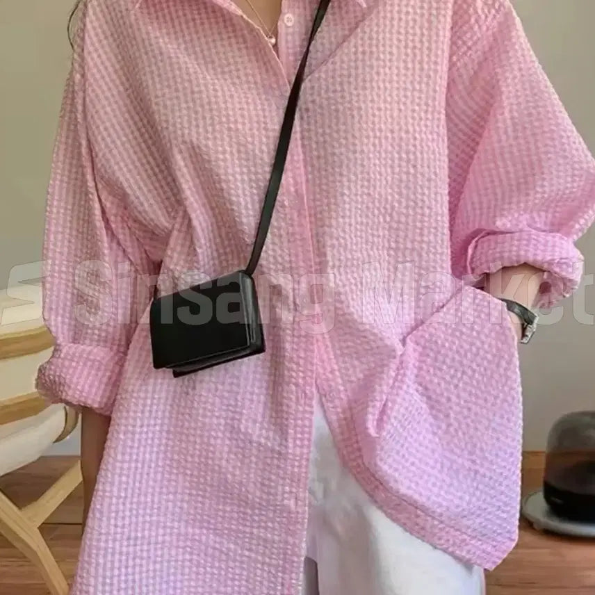 [BUNJANG] C.U. Seersucker Linen Blend Blouse - Gingham Check Stripe / [빠른발송] 씨유 나시 블라우스 깅엄 체크 스트라이프 시어서커 린넨 쿨