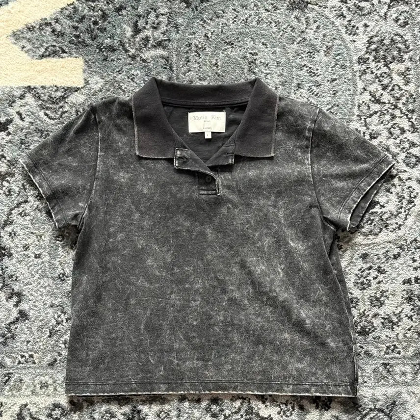 [BUNJANG] Matin Kim Washing Polo Crop T-Shirt / Matin Kim 마뗑킴 워싱 폴로 크롭 티셔츠