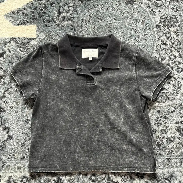 [BUNJANG] Matin Kim Washing Polo Crop T-Shirt / Matin Kim 마뗑킴 워싱 폴로 크롭 티셔츠
