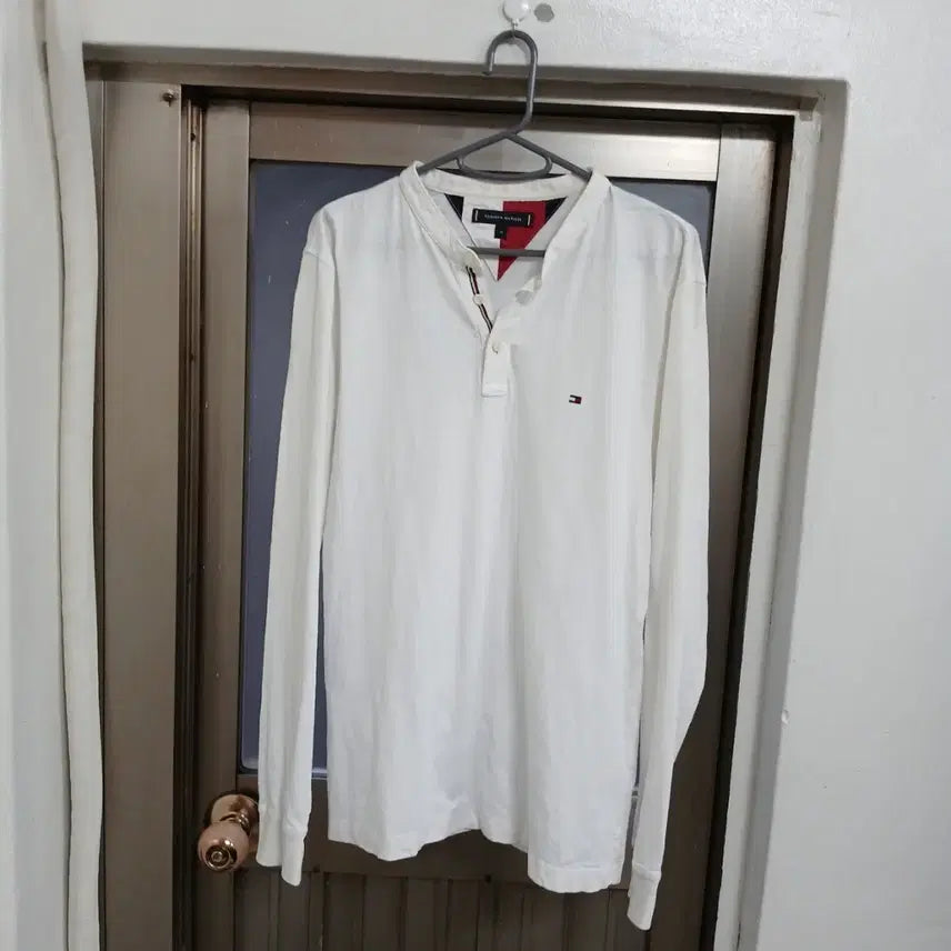 [BUNJANG] Tommy Hilfiger Men's White Henry Neck Long Sleeve T-Shirt Size 95 (M) / 타미힐피거 남성95 긴팔
