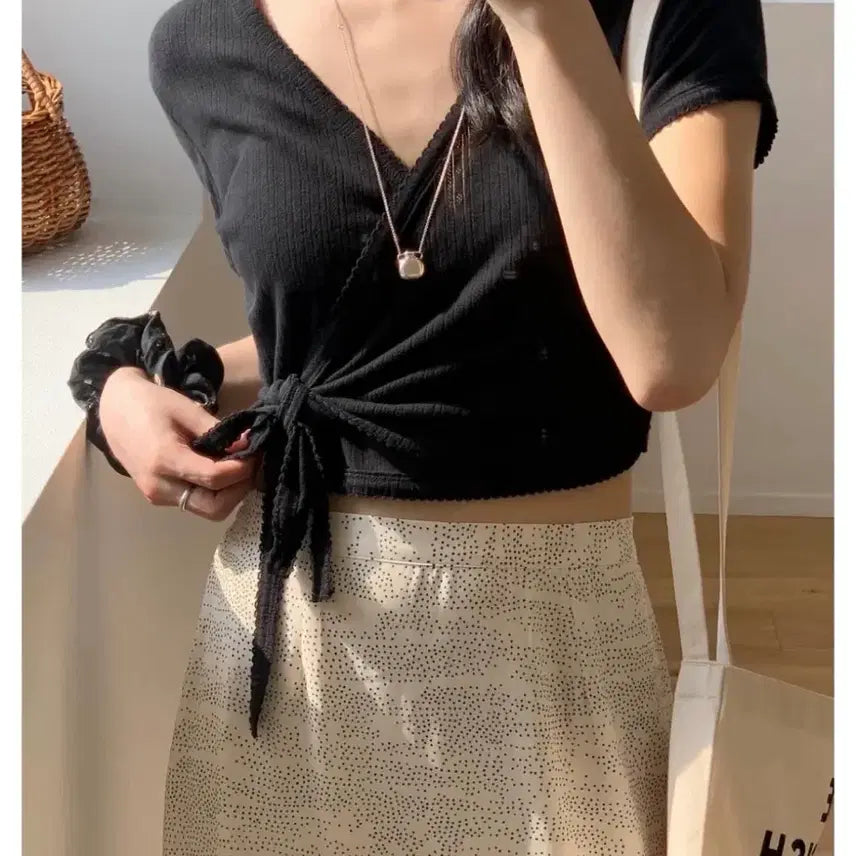 [BUNJANG] Modest Mood Black Wrap Style Cardigan Top / 모데스트무드 블랙 랩스타일