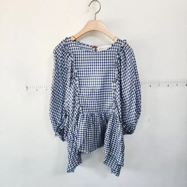[BUNJANG] Imported Lovely Check Frill Blouse / 수입 러블리 체크 프릴 블라우스