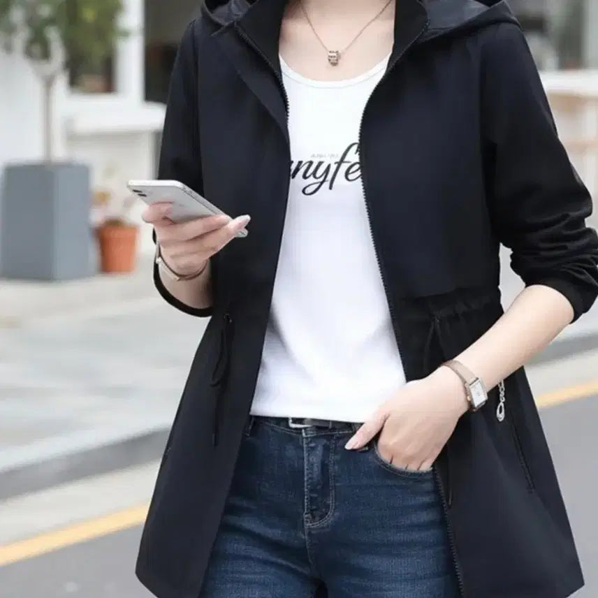 [BUNJANG] Black Hooded Windbreaker Jacket / 블랙 후드 바람막이 자켓 .새상품