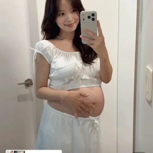 [BUNJANG] Lucid Light White Shirring Maternity Set (Kim Ji-young Pick) / 루시드라잇 (김지영 pick) 화이트 셔링 임부복 세트