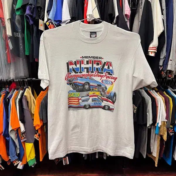 [BUNJANG] 1986 NHRA Drag Racing Single Stitch T-Shirt XL / 1986년도 빈티지 싱글 스트치 NHRA Drag Racing 회원 티셔츠