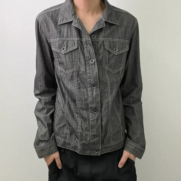 [BUNJANG] Back Number Black Denim Trucker Shirt Jacket L / back number 백넘버 흑청 트러커 데님 셔츠 자켓 L