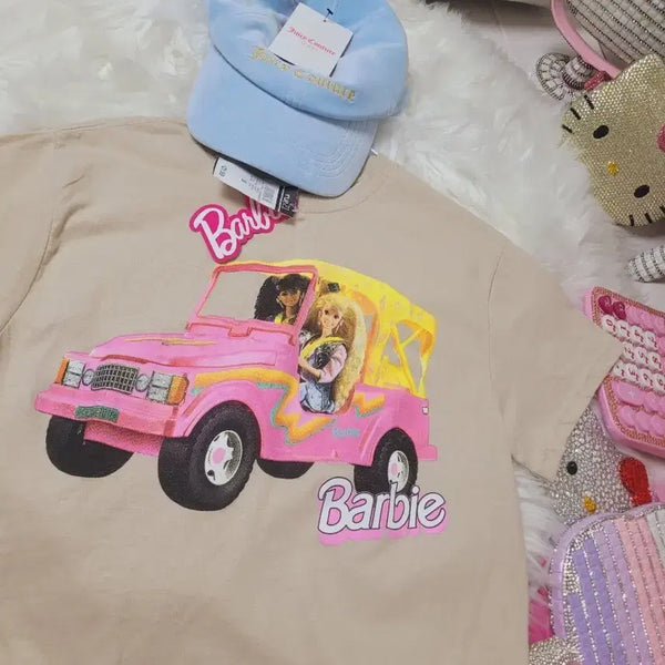 [BUNJANG] Barbie Short-Sleeve T-Shirt and Juicy Couture Ball Cap Set (Beige) / 바비 반팔티 베이지 쥬시볼캡 세트
