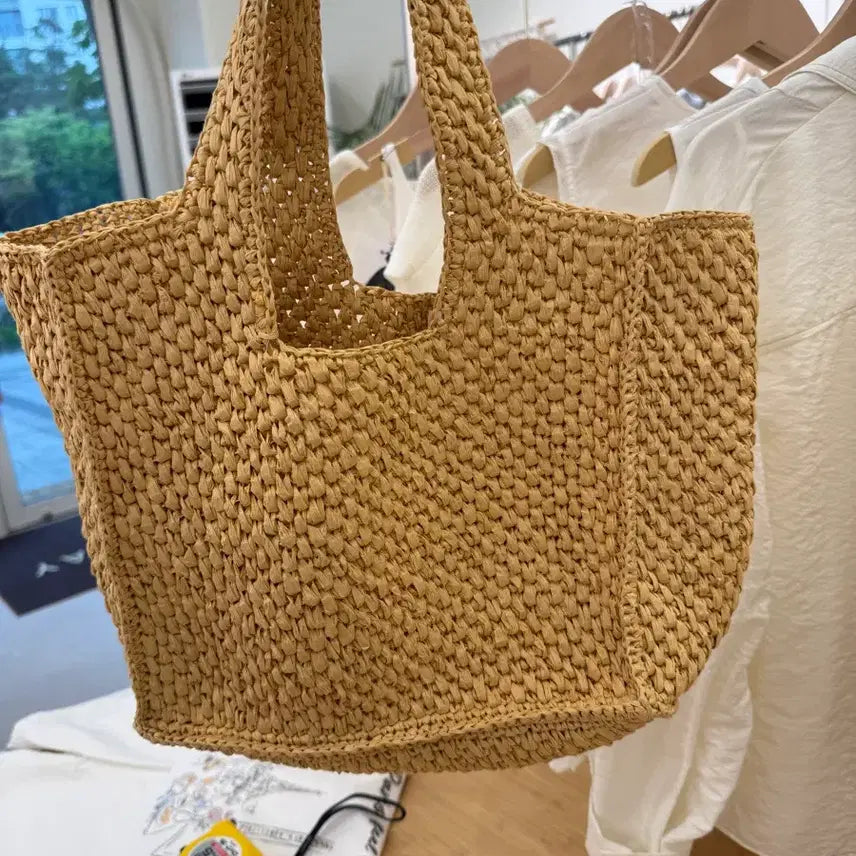 [BUNJANG] Rattan Weave Tote Bag - Beige / 라탄 짜임 토트백 베이지