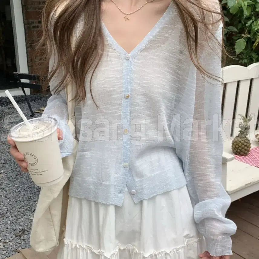 [BUNJANG] Linen Blend Open-Front Cardigan / [빠른발송] 쿨가디건 여름가디건 에어컨 살안타 린넨 자개