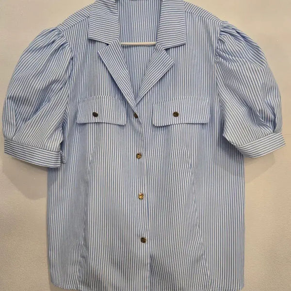 [BUNJANG] Plastic Island Striped Puff Sleeve Blouse / 플라스틱아일랜드 스트라이프 퍼프 블라우스