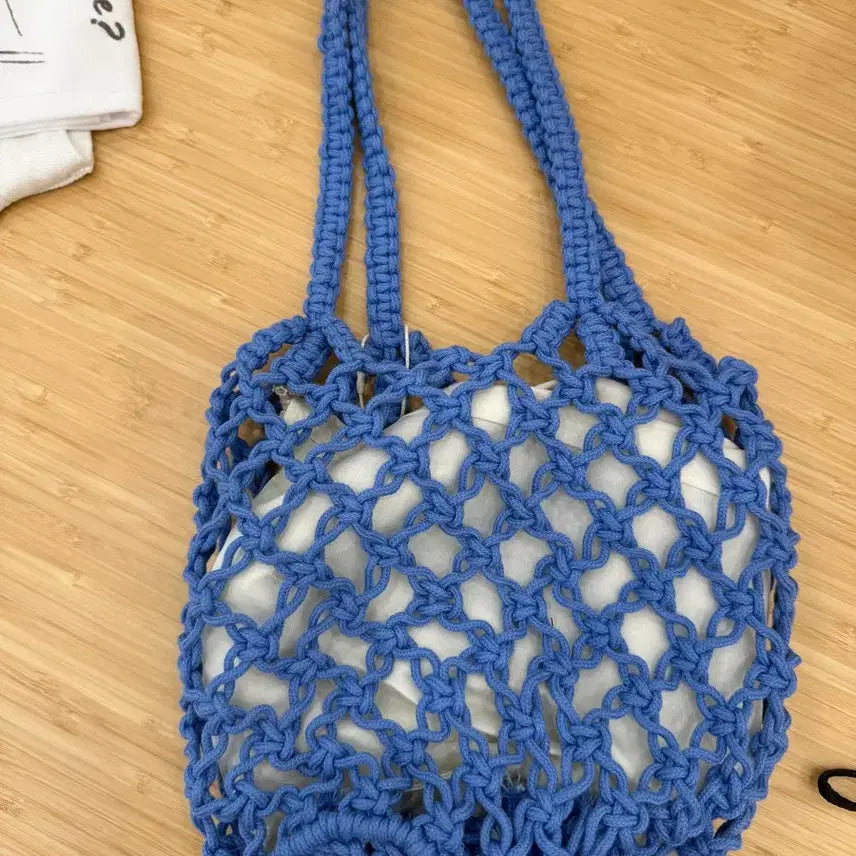 [BUNJANG] Crocheted Shopper Bag - Blue / 코바늘 쇼퍼백 블루