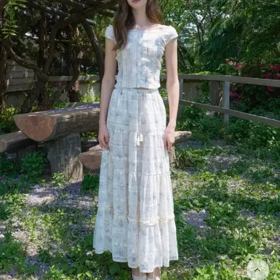 [BUNJANG] LaBelleBlanc Clara Blue Rose Set-up Top (L) / Bottoms (Free Size) / 라벨르블랑 클라라 블루 로즈 셋업 L